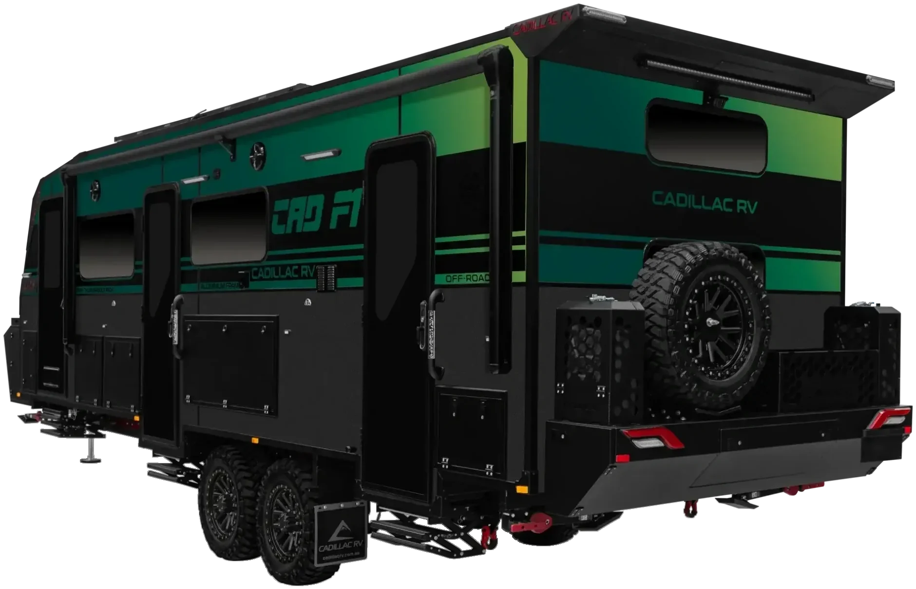 Black and green off-road caravan, shown as an example of a van we coat
